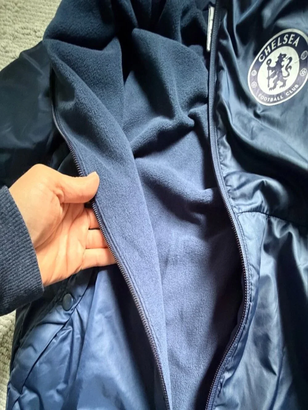 Chelsea FC Rain Jacket Zip Up Hoodie with Fleece Interior